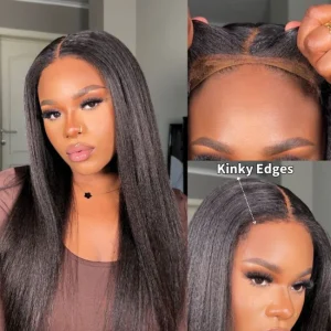 Unice Hair Bye Bye Knots parrucca 7×5 nodi invisibili Pre-Cut Lace 4C Kinky Yaki Edges Straight Put On And Go parrucca Glueless capelli umani
