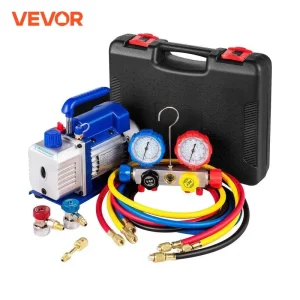 VEVOR Pompa per vuoto 4.8CFM 1/4 HP a stadio singolo per raffreddamento HVAC Kit manometro collettore 5PA R410A R134A R22 Include manometro e tubo a 4 vie
