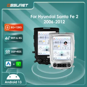 Autoradio Android 13 da 9.7 pollici per Hyundai Santa Fe 2 2006-2012, lettore multimediale 7862 DSP, Carplay, GPS, navigatore, stereo, 4G, WIFI, schermo.