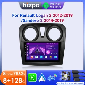 Hizpo Android 13 Autoradio per Renault Logan 2 Sandero 2 2012 – 2019 2 Din Lettore video multimediale Navigazione GPS Stereo Carplay