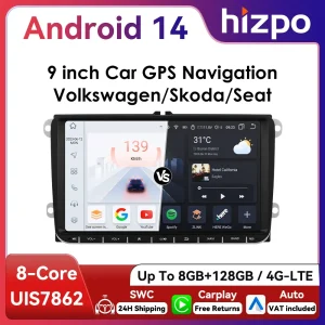 Autoradio Hizpo 9 Pollici con CarPlay e Android Auto per VW Volkswagen Golf Passat B6 B7 Skoda Seat Octavia Polo Tiguan, RDS DSP GPS BT 4G