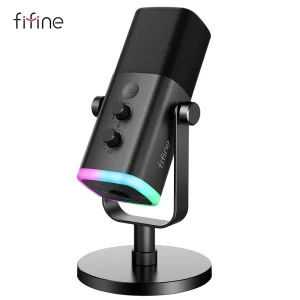 Microfono dinamico FIFINE USB/XLR con pulsante Touch Mute, jack per cuffie, controlli i/o, per mixer PC PS5/4, amplificatore per microfono da gioco AM8