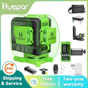 Huepar 12 linee 3D Cross Line livello Laser Osram Green Beam con telecomando e batteria agli ioni di litio per piastrelle Set di strumenti Laser per pavimenti