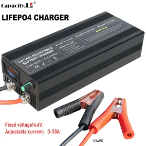 Caricatore 12V 50A Lifepo4 Caricabatteria al litio 14.6V 12.8V 100-240V per batteria Lifepo4 RV Batteria solare Ricarica di energia esterna