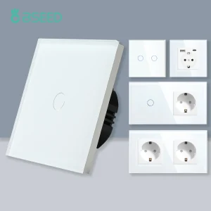 BSEED 1/2/3Gang Interruttore Della Luce Touch 1Way Interruttore del Sensore Semplice Tipo-c Prese USB Pannello di Vetro Standard UE Retroilluminazione Blu 10A Bianco