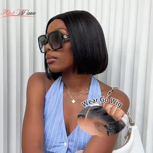 Parrucche in pizzo senza colla 6×4 con capelli umani per donna, parrucca pre-tagliata migliorata, densità 180%, pronta da indossare, parrucche bob senza colla 4×4, 100% capelli umani