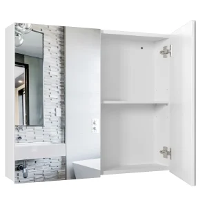 Getone pensile da bagno, mobiletto da bagno con specchio, armadio portaoggetti, 2 ante a specchio, ripiani regolabili bianco 70×15,3×59,7 cm
