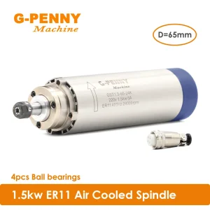 G-PENNY 1.5kw ER11 mandrino raffreddato ad aria 4 pezzi cuscinetti 24000 giri/min motore mandrino per la lavorazione del legno 65x204mm raffreddamento ad aria 400Hz