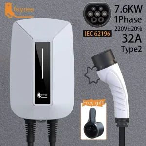 Feyree Caricabatterie EV Type2 Spina EVSE Wallbox 32A 7KW Presa IEC62196-2 Cavo monofase da 5 m Stazione di ricarica per montaggio a parete per auto elettrica