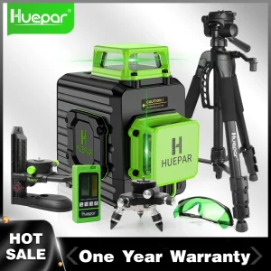 Huepar 8 linee 2D linea trasversale raggio verde livello laser autolivellante orizzontale e verticale con custodia rigida per batteria agli ioni di litio