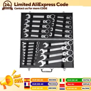 Set di chiavi a testa mobile da 22 pezzi Stringere la testa esagonale Chiave a cricchetto a testa flessibile Set di chiavi combinate Strumenti di riparazione