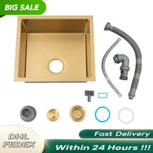 Lavello da cucina con nanorivestimento, grande capacità, finitura dorata e isolamento acustico per installazione da appoggio o incorporata