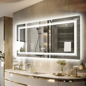 Specchio da bagno grande illuminato a LED da parete Specchio da trucco antiappannamento touch dimmerabile di grado commerciale 42″