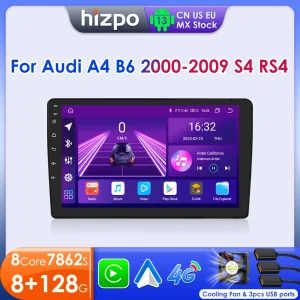 Hizpo AI Radio Vocale Per Audi A4 2000-2009 S4 B6 B7 RS4 Seat Exeo RS4 Auto Multimedia GPS 2din Wireless CarPlay Android Auto 7862