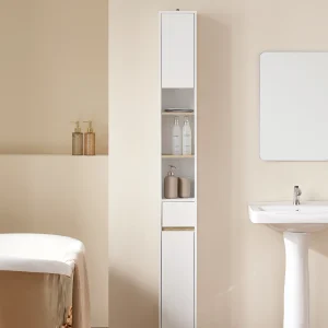 SoBuy BZR34 mobile alto con 5 scomparti Mobile bagno con 1 cassetto e ante mobile bagno Bianco BHT circa 20x180x20 cm