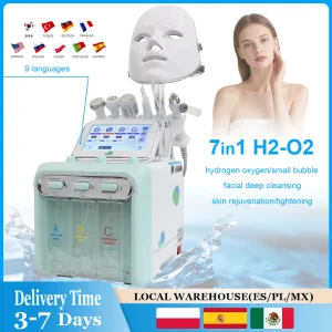 Dispositivo di Bellezza 7 in 1 per Idrodermabrasione con Ossigeno H2-O2, Lifting Viso, Rimozione Pori e Pulizia Profonda