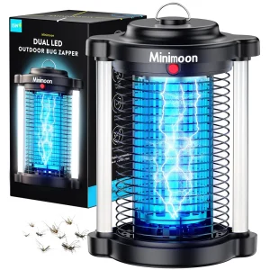 Minimoon Bug Zapper Zapper per zanzare da esterno con doppia luce LED 4200V Fly Zapper 15W Trappole elettriche per mosche Trappola per insetti IPX4 per esterni