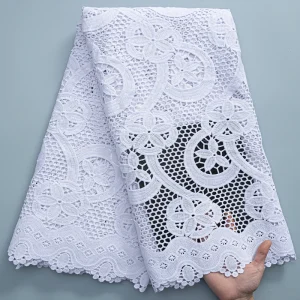 SJD Nuovo Arrivo Africano Bianco Guipure Cavo Tessuto di Pizzo 2025 di Alta Qualità Nigeria Solubile In Acqua Del Merletto Per Le Donne Abiti Da Sera