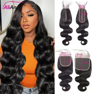 Onda del corpo 2×6 HD Chiusura in pizzo Capelli umani 100% Trasparente 4X4 Chiusura 5×5 HD Pizzo prepizzicato con i capelli del bambino Spedizione veloce