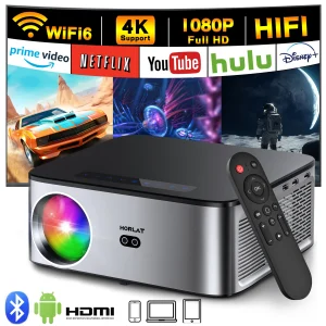 Proiettore Android HORLAT 35000 Lumen 4K con Decodifica Video Audio 8K, Home Theater, AutoFocus, Keystone, WiFi 5G, Proiettore Portatile