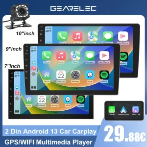 Autoradio universale 7 “/9″/10 “Android 13 Wireless CarPlay Android Auto multimedia player WiFi GPS Navi RDS USB 2 Din Car Stereo