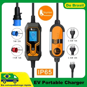 Feyree 32A 7KW Type2 EV Caricatore portatile 11KW 16A 3 fasi 5M Cavo EVSE Scatola di ricarica Caricatore per auto Spina CEE per veicolo elettrico
