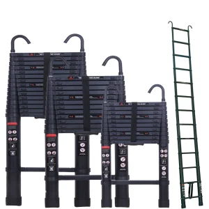 Scaletta allungabile in alluminio con 2 ganci rimovibili, multiuso antiscivolo per la casa e l’esterno, capacità di carico di 150 kg, EN131