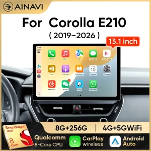 Ainavi Autoradio Multimediale per Toyota Corolla 2019-2026 E210 con Carplay Wireless, Android Auto, 4G, Schermo Grande, DSP Audio, GPS, HDMI