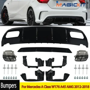 Spedizione Gratuita per Mercedes Classe A 12-18 W176 A45 AMG Stile Paraurti Posteriore Diffusore e Punte di Scarico A45 Spoiler Posteriore