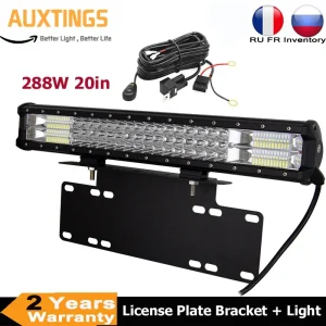 Barra luminosa a LED a tre file da 20 pollici 288W 7D + staffa targa paraurti anteriore + kit cavi per ATV fuoristrada SUV 4×4 trattore auto