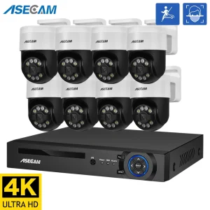 Kit sistema di telecamere di sicurezza PTZ 8MP 4K Rilevazione umana del volto Registrazione allarme audio POE NVR CCTV Video sorveglianza domestica esterna