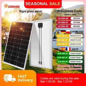 Pannello solare rigido DOKIO 18V 100W-200W Cina Pannello solare impermeabile in silicio monocristallino # DSP-100M/DSP-100MX2 Campeggio/Casa/RV