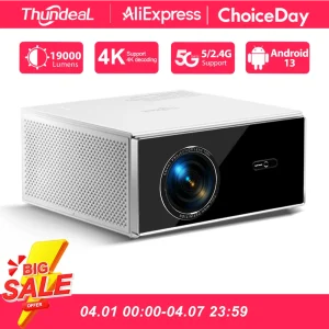 Proiettore ThundeaL 2K 4K Full HD 1080P TDA7W 32G Android WiFi per Home Theater, Proiettore TDA7 per Esterni, Riunioni, Video 3D e Film