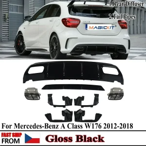 MAGICKIT per Mercedes classe A 12-18 W176 A45 AMG Style diffusore paraurti posteriore e punte di scarico A45 Spoiler posteriore accessori auto