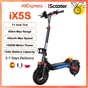 iScooter iX5s Monopattino elettrico 15 Ah 1000W con potenti pneumatici, autonomia di 65 km, velocità massima di 45 km/h