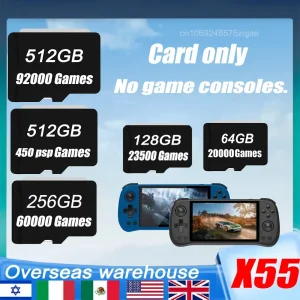 Per POWKIDDY X55 Console di gioco portatile retrò Scheda TF Giochi precaricati Scheda di memoria Universale integrato 512G 92000 giochi 450 PSP Bag
