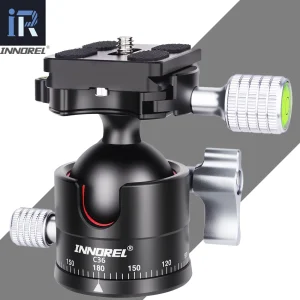Testa a sfera per treppiede a basso profilo INNOREL C36 Testa a sfera panoramica universale in metallo 360 con piastra Arca Swiss 36 mm di diametro Vite da 1/4″ a 3/8″