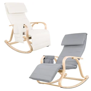 Getone Sedia a dondolo, Poltrona da riposo, Sedia da allattamento con braccioli Poggiapiedi per camera da letto Soggiorno, Bianco/Grigio 2 colori