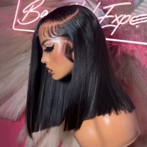 Parrucche Bob a densità 220% Parrucche anteriori in pizzo dritto per capelli umani al 100% 13×4 Bob Parrucche anteriori in pizzo pre-pizzicate per capelli brasiliani di Remy 16 pollici