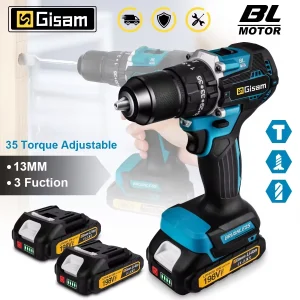 Trapano Avvitatore a Impulsi Elettrico Brushless Gisam 13mm 35+3 con Coppia, Avvitatore Elettrico a Batteria, Utensile Elettrico Compatibile con Batteria Makita 18V