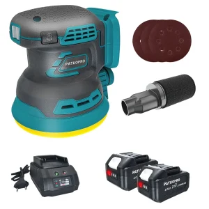 PATUOPRO Levigatrice orbitale casuale a disco elettrico a batteria da 125 mm Lucidatrice per smerigliatura senza spazzole a 3 velocità compatibile con batteria Makita 18V