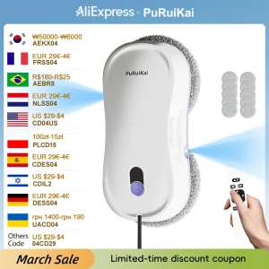 PuRuinKai Robot Aspirapolvere Domestico con Doppio Ugello e Telecomando, Macchina Elettrica per la Pulizia dei Vetri