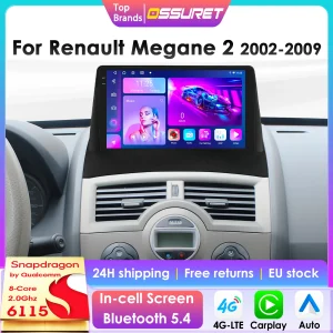 OSSURET CarPlay Android 14 Lettore video multimediale per auto per Renault Megane 2 2002-2009 Navigazione GPS 2din 4G autoradio RDS 6115