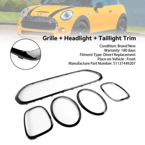 Griglia nera + faro + fanale posteriore Trim 51137449207 per Mini Cooper F55 F56 F57 2014 2015 2016 2017 2018 2019 2020 2021