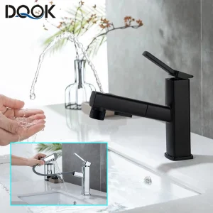 DQOK rubinetti per lavabo da bagno miscelatore per lavabo rubinetto per lavabo estraibile miscelatore per acqua da bagno rubinetti per lavabo moderni in ottone cromato nero
