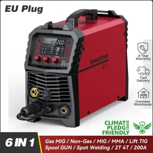 Saldatrice MIG ARCCAPTAIN 6 in 1 220V 200A Inverter IGBT Semiautomatica MMA Lift TIG Gas Non-Gas MIG 2T 4T Per Saldatore Domestico
