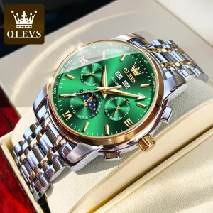 OLEVS 6633 Orologi di Lusso da Uomo, Orologio Automatico Verde, Acciaio Inossidabile, Impermeabile, Sportivo, Meccanico, da Polso 6633