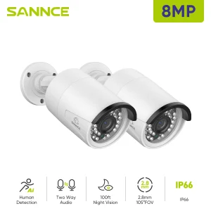 SANNCE 2PCS Ultra HD 2MP/5MP/8MP POE Telecamera Esterna Rete di Sicurezza Resistente Alle Intemperie Bullet EXIR Visione Notturna Email Alert Kit Telecamera