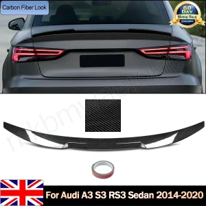 Per Audi A3 S3 RS3 Berlina 2014-2020 Spoiler per bagagliaio posteriore in stile fibra di carbonio tipo V