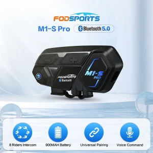 Fodsports M1-S Pro Interfono Casco moto Auricolare Bluetooth Interfono BT impermeabile 8 ciclisti 2000M